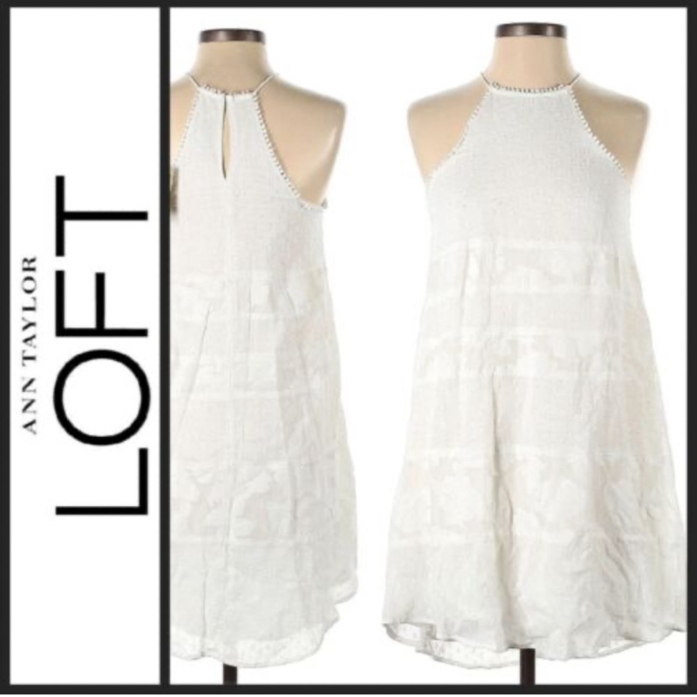 Ann Taylor LOFT White Embroidery Cotton Blend Sleeveless Mini Dress ~ si…